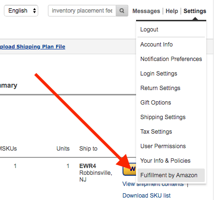 amazon settings FBA inventory placement fee.ong