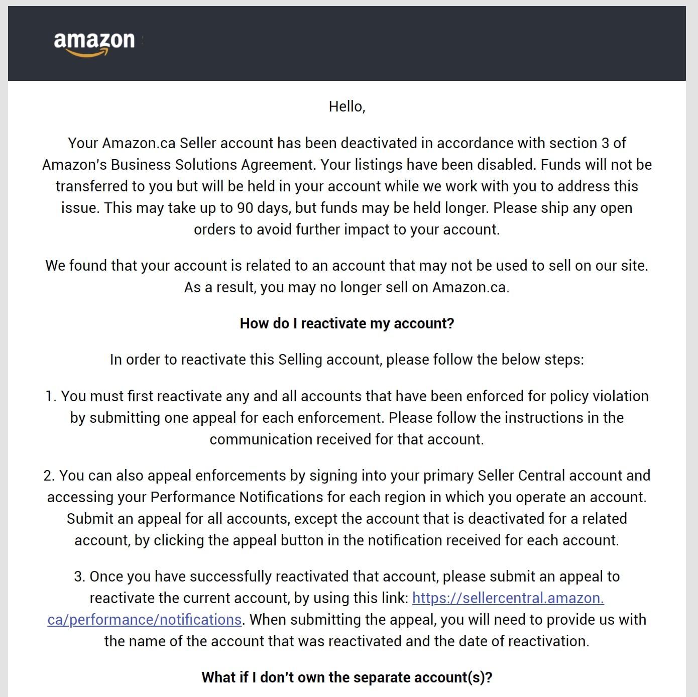 Amazon Section 3 Appeal Template