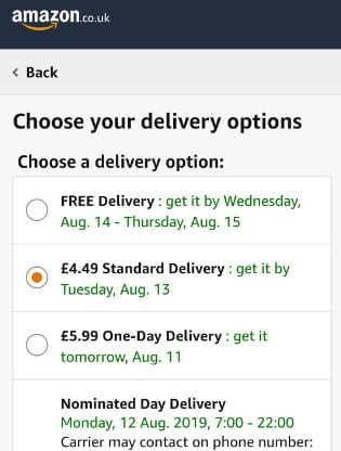 Does selecting the later ' Day Delivery' option make things