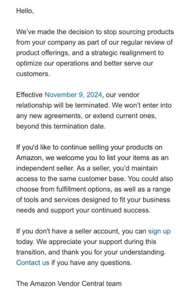 Amazon VC Termination